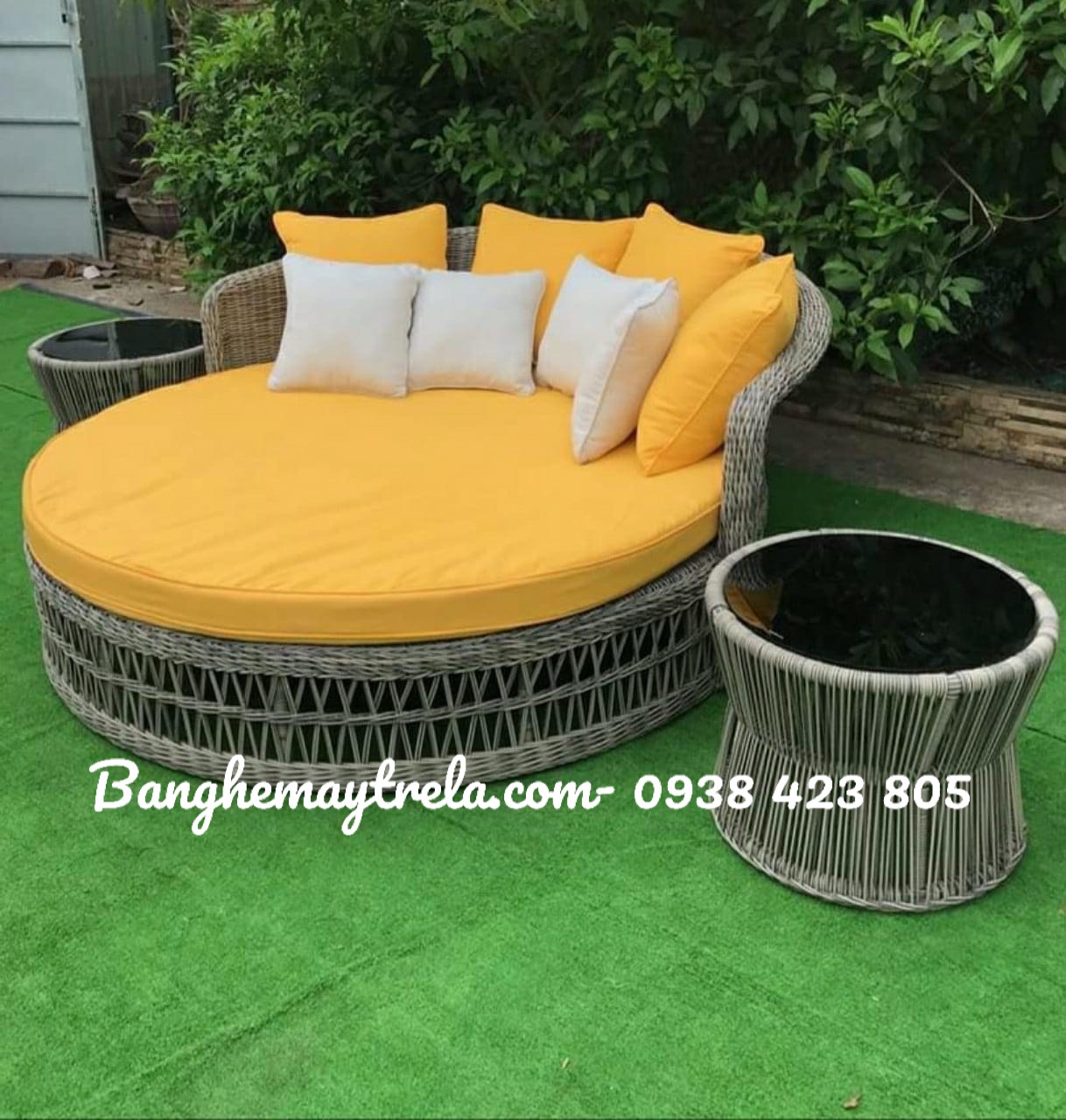 Ghế tròn tắm nắng nhựa giả mây